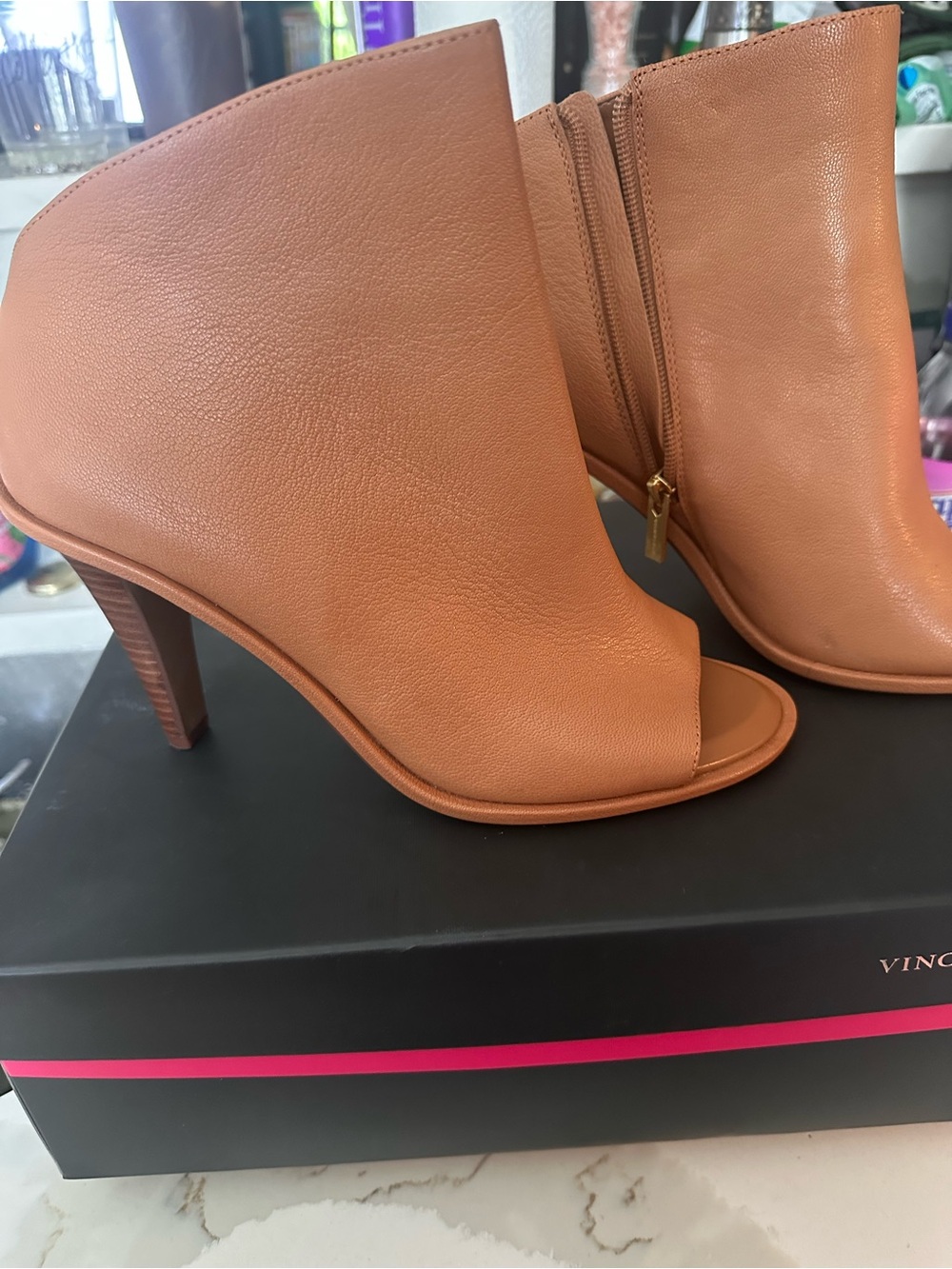 Vince Camuto Women's Peep-Toe Ankle Booties in Tan